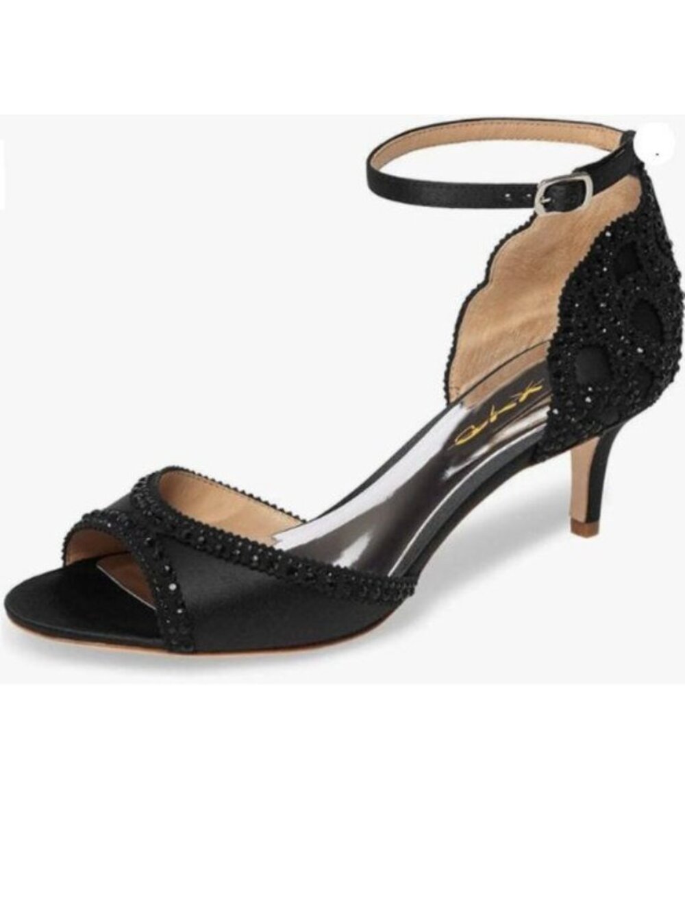 XYD Women's Sandals, Chic Peep Toe,  Kitten Low Heels, Rhinestone Studs, Black